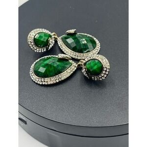 Amrita Singh Gold Tone Austrian Pave Crystal Turquoise Green‎ Teardrop Earrings